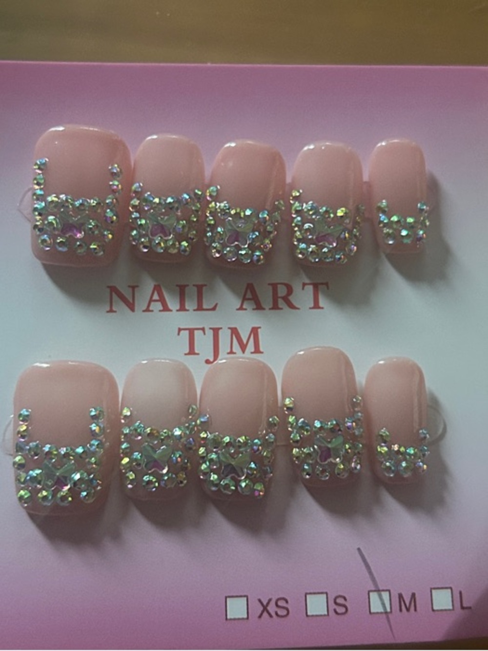 Crystal Accent Pink Press-On Nails